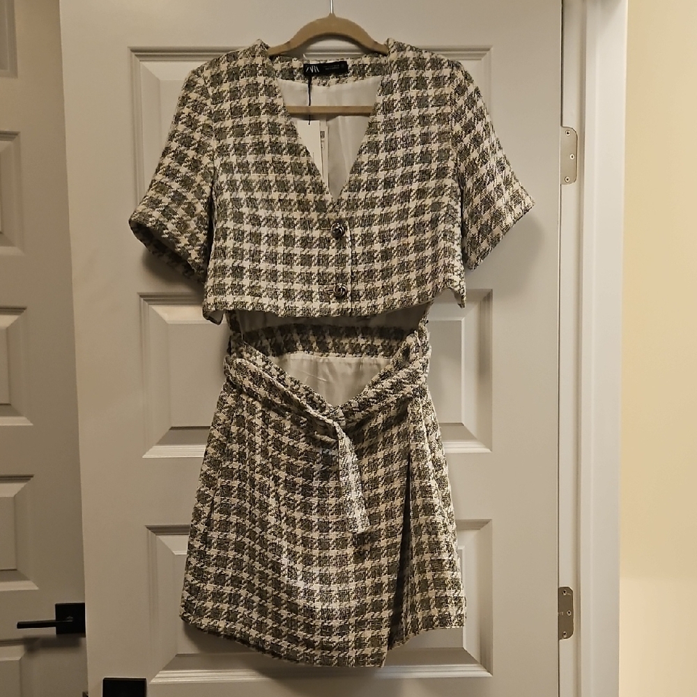 Zara Black and White Houndstooth Mini Dress
